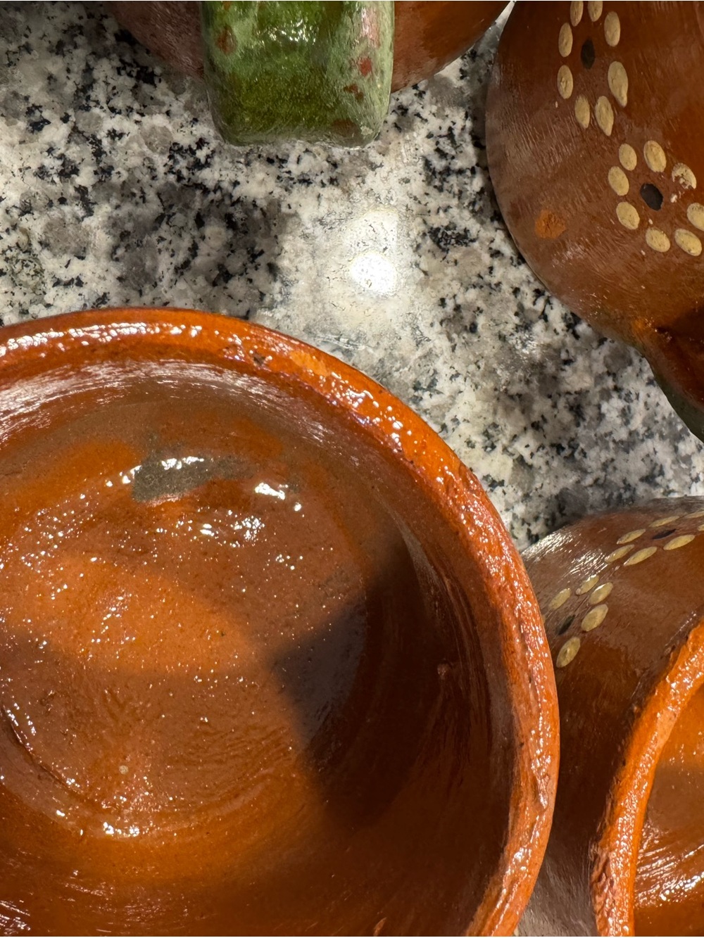 Handcrafted Terracotta Brown Floral Ceramic Mugs with Green Handles - Set - Picture 5 of 7